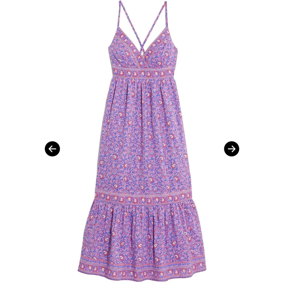 Vineyard Vines Purple Floral Block Print Tiered Maxi Dress Open Back Boho - Picture 3 of 12
